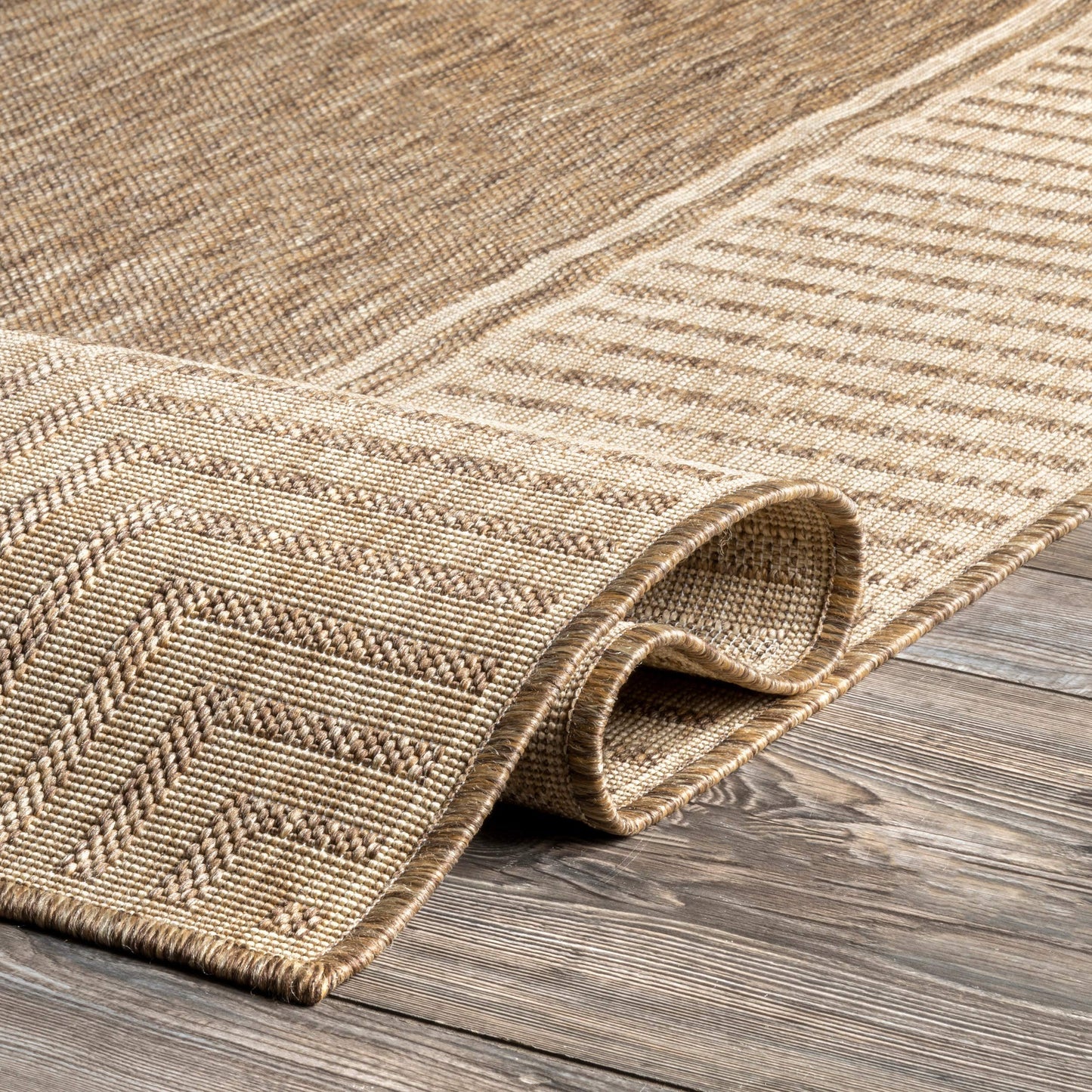 Nuloom Asha Light Brown/Ivory, 4' x 6', Casual, Striped Border, Soft and Cozy, High Traffic, Easy Clean, Durable Area Rug for Indoor/Outdoor Patio, Deck, Porch, Garden, Courtyard