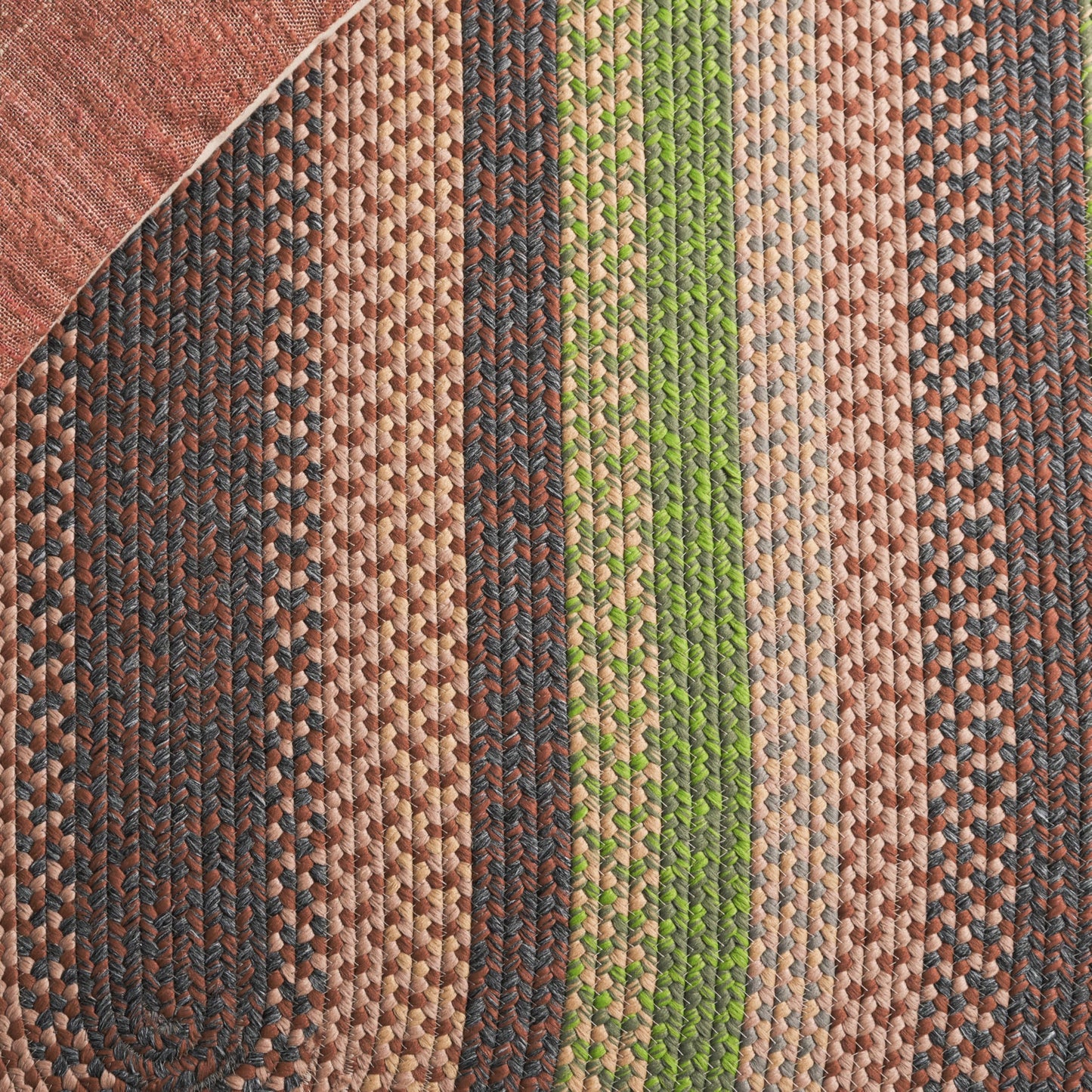 SAFAVIEH Washable Rug Outdoor Braided Collection - 3' Round, Brown & Green, Handmade & Reversible, Non-Shedding & Easy to Clean, Ideal for Patio, Backyard, Mudroom (BRD314T)