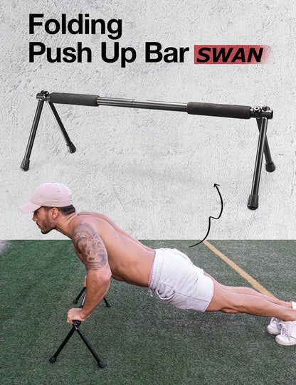 Withgear Folding Push Up Bar - Portable and Lightweight Sturdy Duralumin Metal Push Up Bars and Indoor and Outdoor Parallette Bar for Men and Women Swan Black