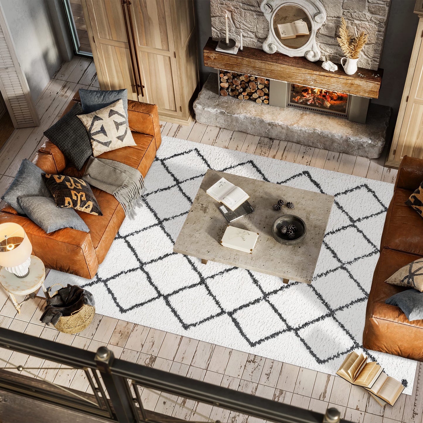 JONATHAN Y Cami Diamond Shag White/Gray Indoor Area Rug, 3x5, Moroccan, Bohemian, Contemporary, Easy-Cleaning for Living Room, Bedroom, Kitchen, Pet Friendly, Non-Shedding (MOH410A-3)