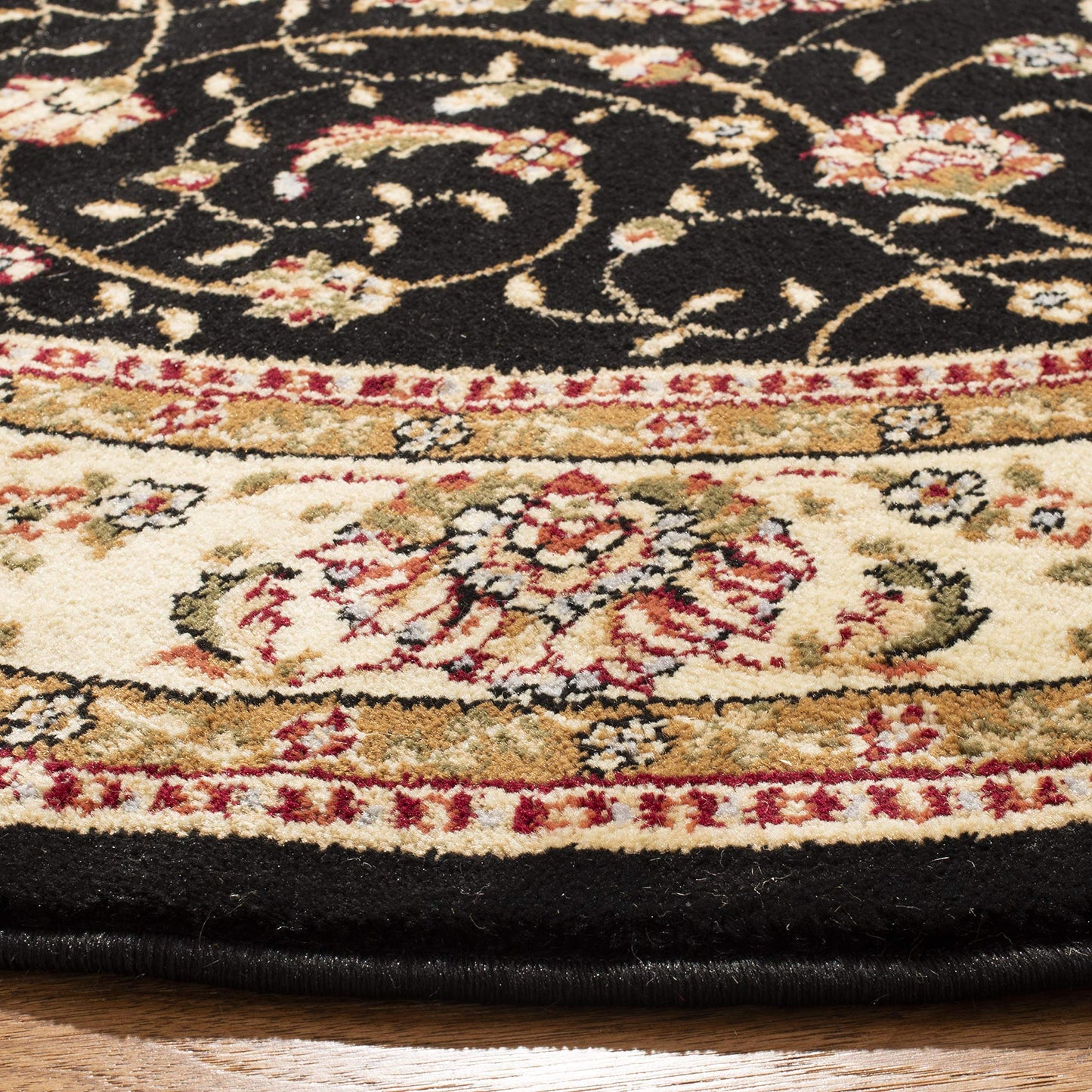 SAFAVIEH Lyndhurst Collection Area Rug - 5'3" Round, Black & Ivory, Traditional Oriental Design, Non-Shedding & Easy Care, Ideal for High Traffic Areas in Living Room, Bedroom (LNH329A)