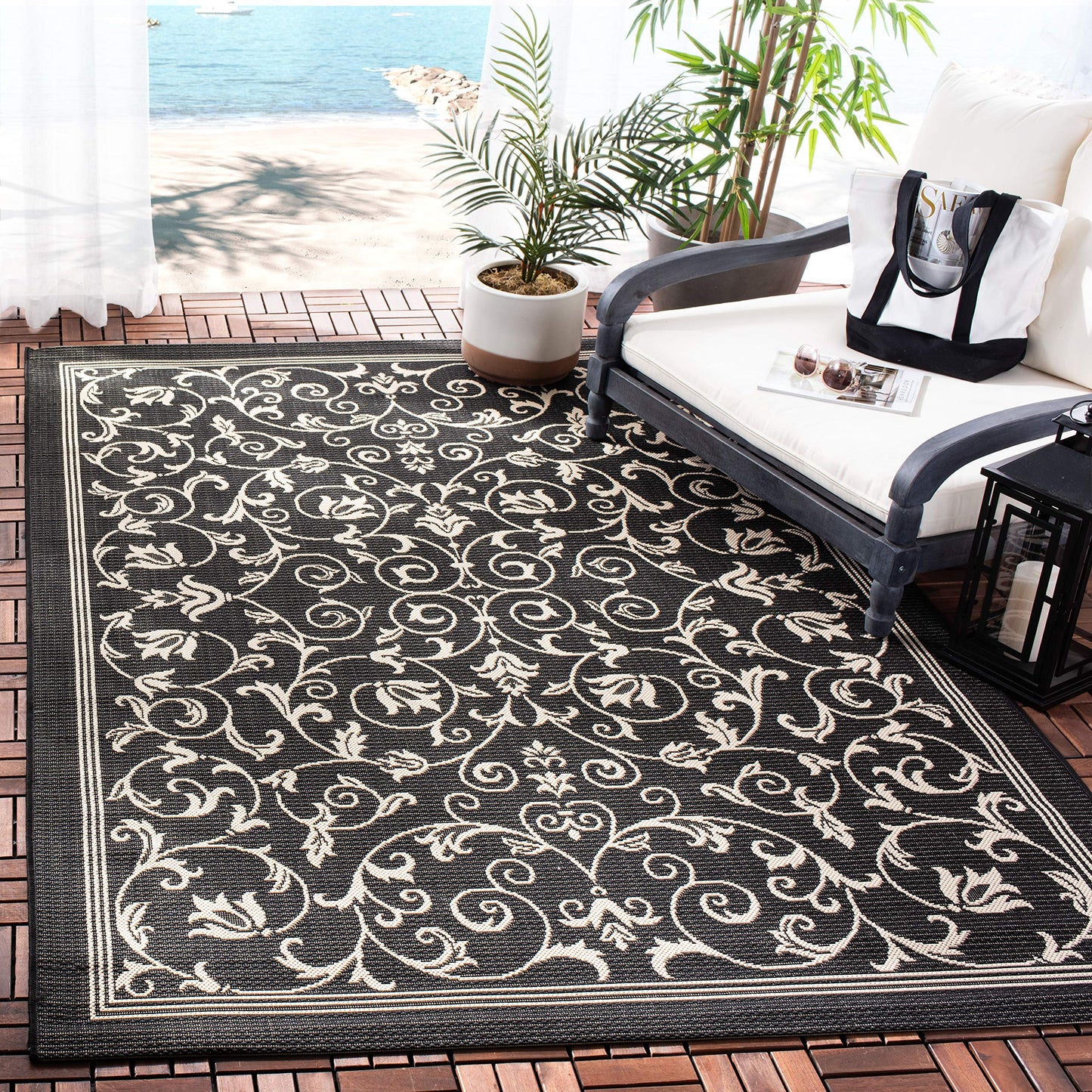 SAFAVIEH Washable Rug Outdoor Courtyard Collection - 2'7" x 5', Black & Sand, Non-Shedding & Easy Cleaning, Ideal for Patio, Backyard, Mudroom (CY2098-3908)