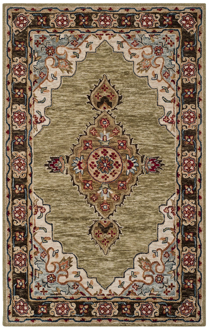 SAFAVIEH Aspen Collection Area Rug - 6' x 9', Sage & Brown, Handmade Boho Medallion Wool, Ideal for High Traffic Areas in Living Room, Bedroom (APN506A)