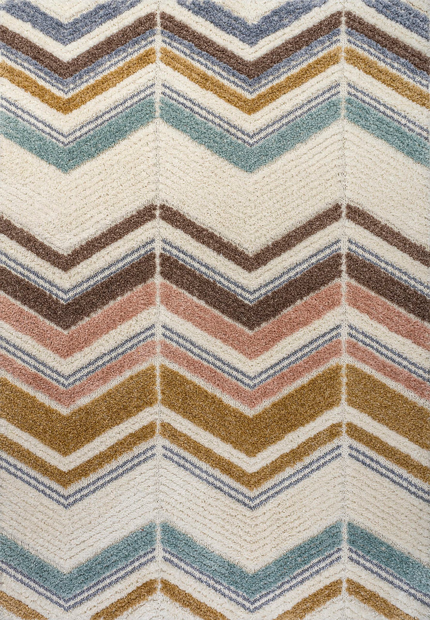 JONATHAN Y Chevron High-Low Multi/Cream Indoor Area Rug 3X5 ft, Elin for Living Room, Bedroom, Kitchen, Office, Easy-Cleaning, High Traffic, Pet-Friendly, Non-Shedding SNT101A-3