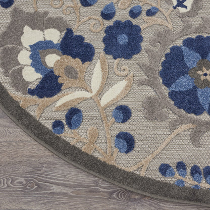Nourison Home Aloha Natural Blue 4' x Round Area Rug - Easy Clean, Non Shedding, Bed Room, Living Room, Dining Room, Kitchen (4' x Round)