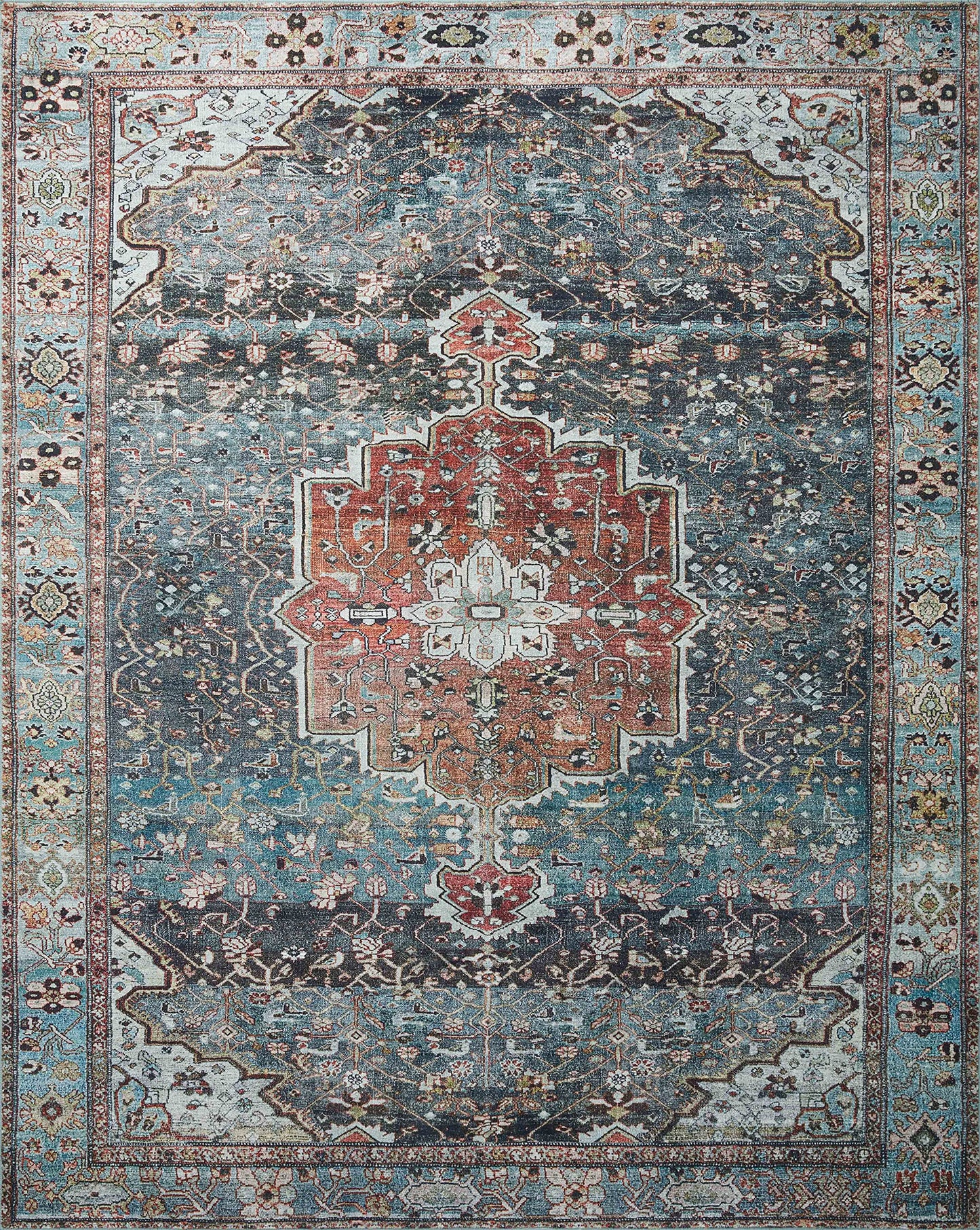Loloi Margot Collection MAT-05 Ocean/Brick 2'-6" x 7'-6" Runner Rug feat. CloudPile, No-Shed Easy Clean Large Patterned Area Rug for Living Room, Bedroom, Dining Area