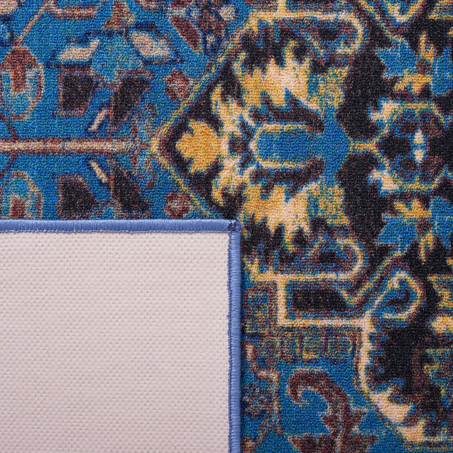 SAFAVIEH Washable Rug Journey Collection - 4'4" x 6', Blue & Red, Slip Resistant & Easy Cleaning, Ideal for Living Room, Bedroom, Kids Playroom Nursery, Office, Dining Space (JNY107M)