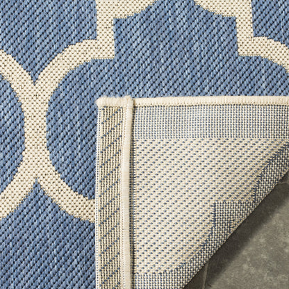 SAFAVIEH Washable Rug Outdoor Courtyard Collection - 9' x 12', Blue & Beige, Non-Shedding & Easy Cleaning, Ideal for Patio, Backyard, Mudroom (CY6914-243)