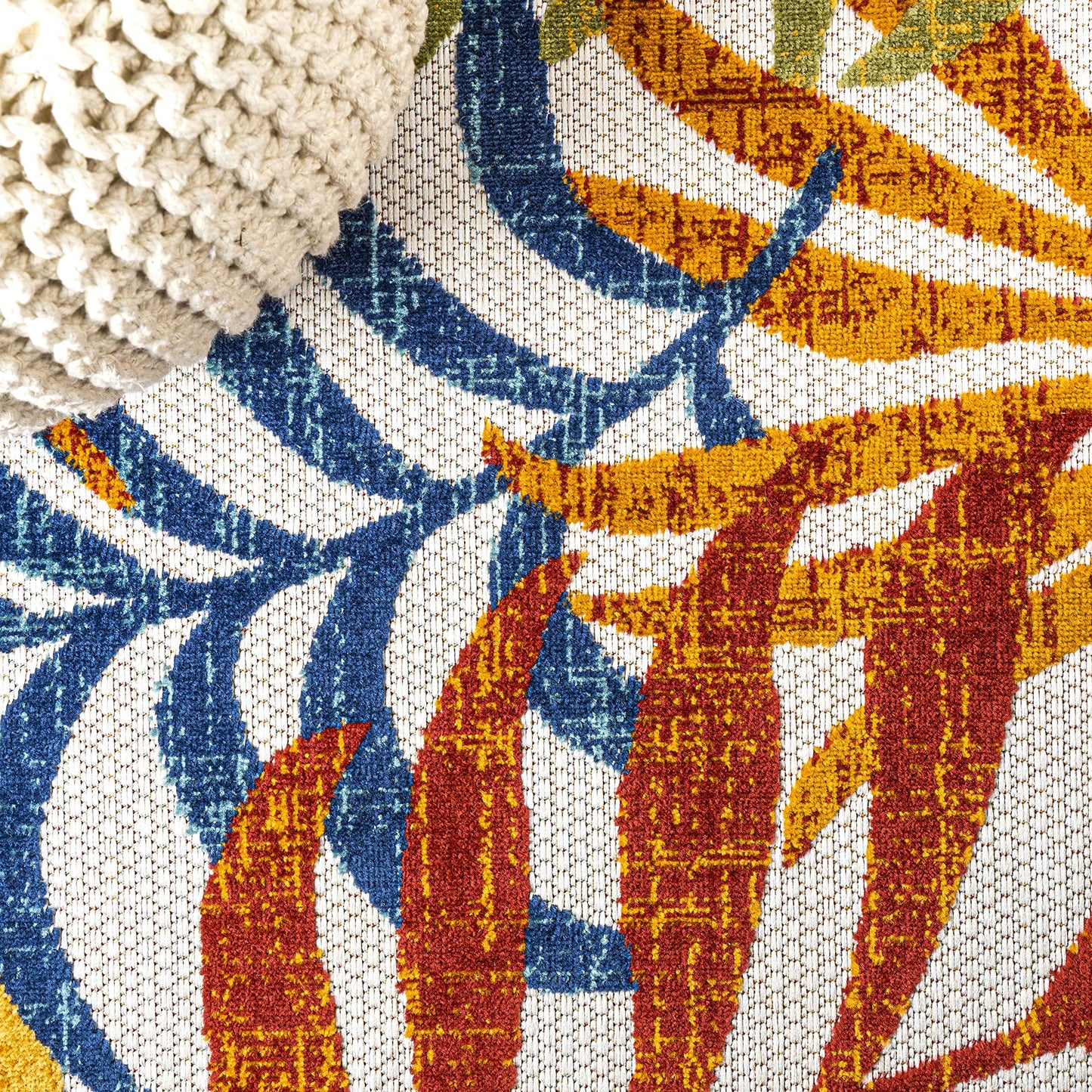 JONATHAN Y Tropics Palm Leaves Indoor Outdoor Square Area Rug 6X6 Cream/Orange, Boho for Backyard, Patio, Porch, Easy-Cleaning, High Traffic, Pet-Friendly, Non-Shedding (AMC100B-6SQ)