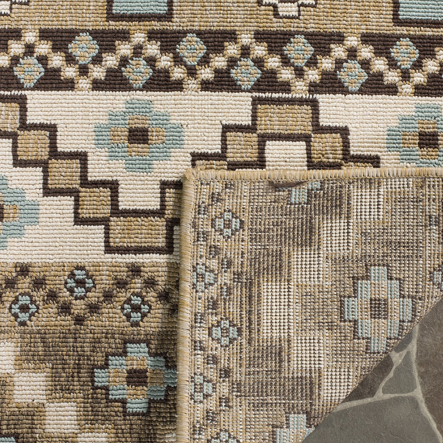 SAFAVIEH Washable Rug Outdoor Veranda Collection - 2'7" x 5', Cream & Brown, Non-Shedding & Easy to Clean, Ideal for Patio, Backyard, Mudroom (VER095-0215)