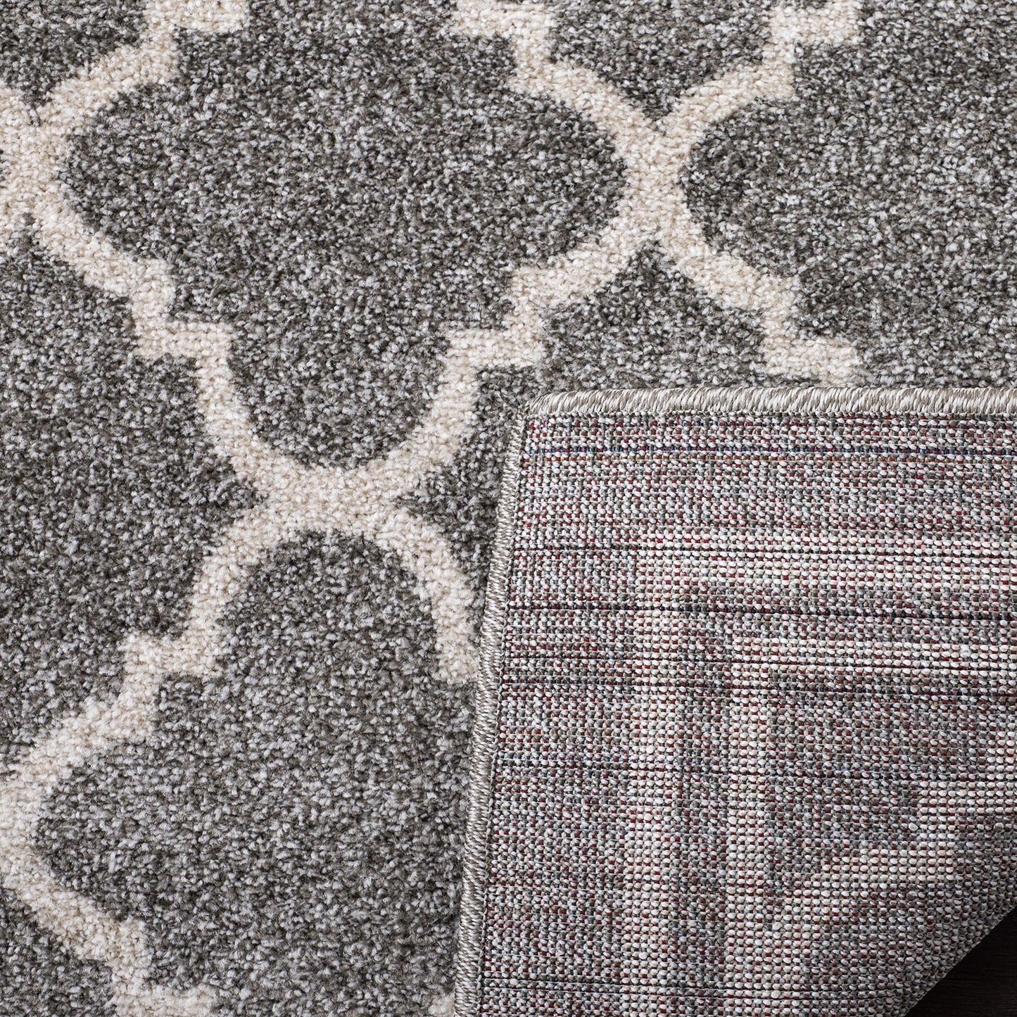 SAFAVIEH Amherst Collection Area Rug - 8' Square, Dark Grey & Beige, Moroccan Trellis Design, Non-Shedding & Easy Care, Ideal for High Traffic Areas in Living Room, Bedroom (AMT422R)