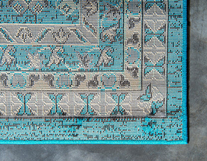 Unique Loom Taftan Collection Border Geometric Tribal Inspired Design Area Rug (5' 0 x 8' 0 Rectangular, Turquoise/ Gray)