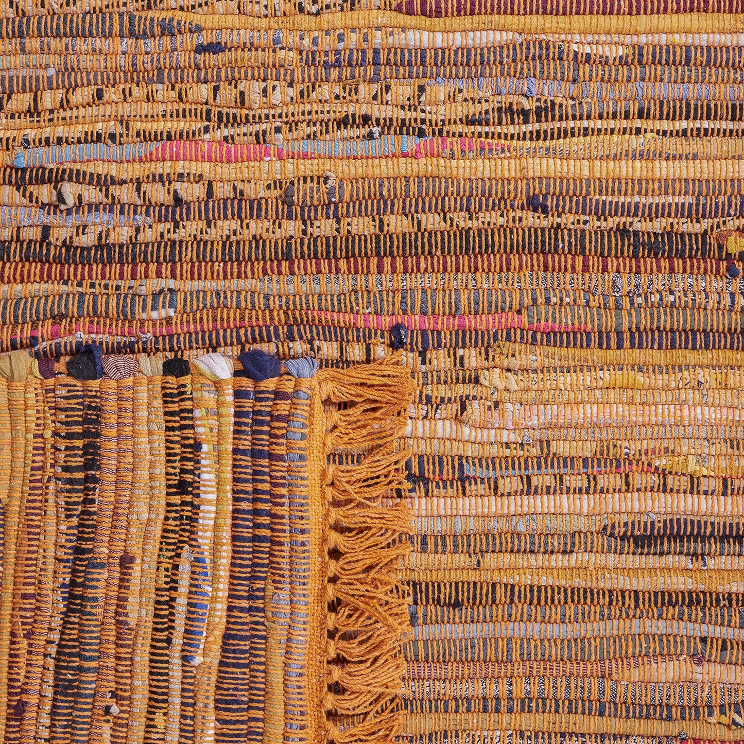 SAFAVIEH Rag Rug Collection Area Rug - 6' x 9', Gold & Multi, Handmade Boho Stripe Cotton, Ideal for High Traffic Areas in Living Room, Bedroom (RAR127N)