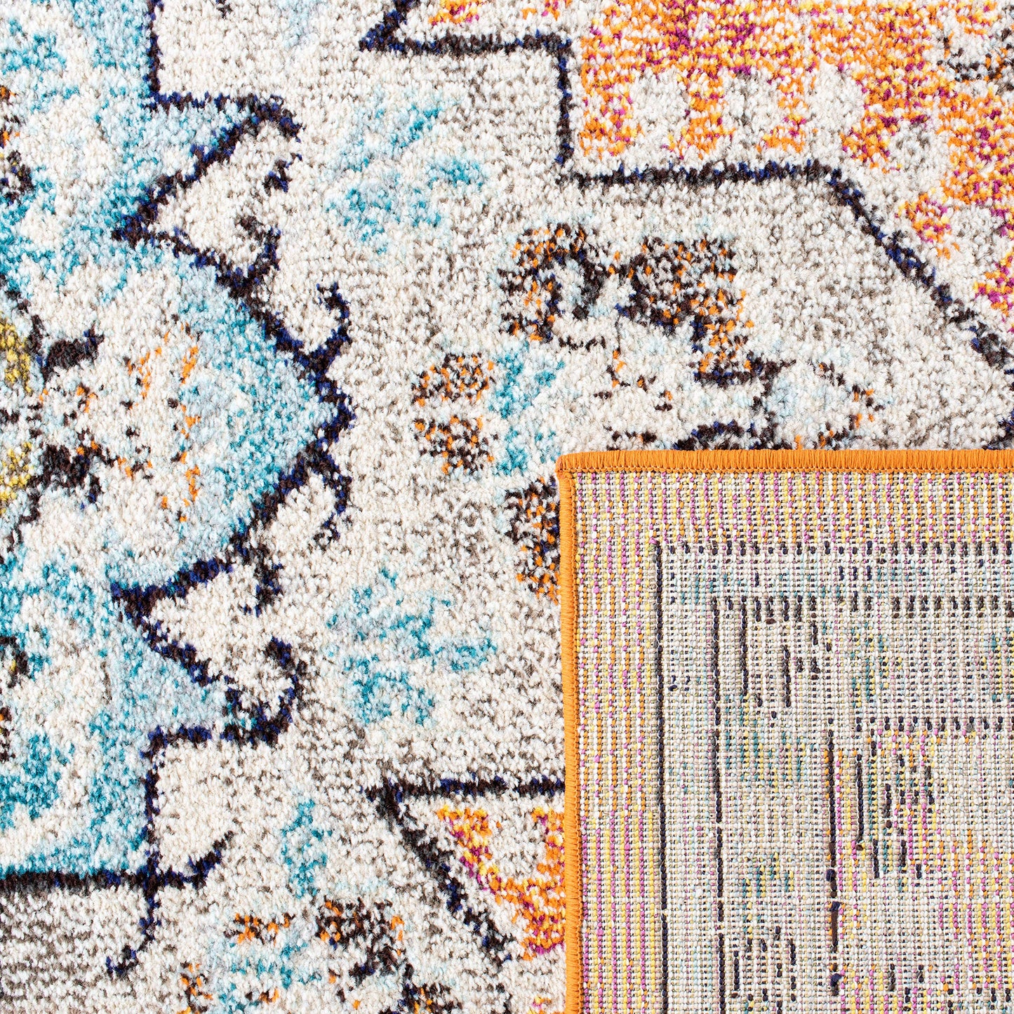 SAFAVIEH Area Rug 6x9 - Madison Collection - Orange & Teal, Boho Chic Distressed Medallion Design, Non-Shedding & Easy to Clean, Ideal for Living Room, Bedroom, Dining Space (MAD473P)