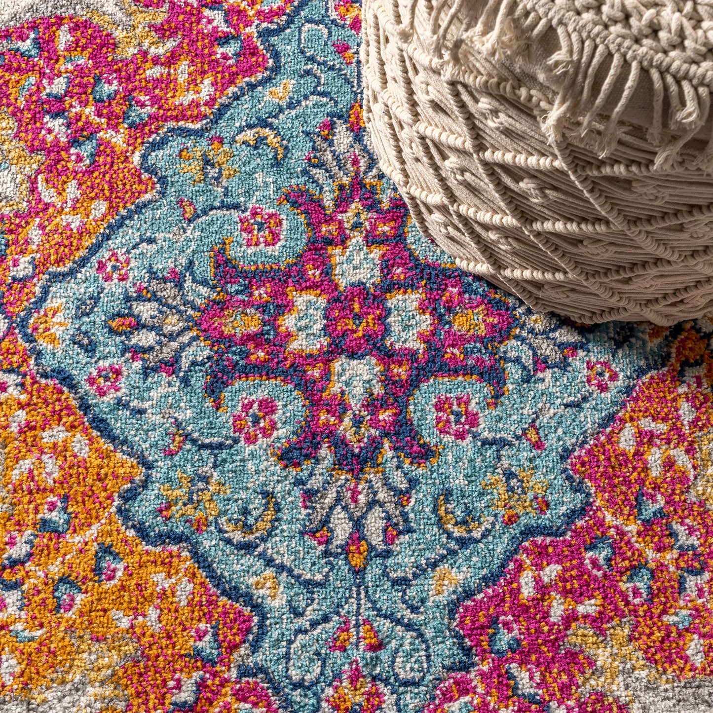 JONATHAN Y Boho Vintage Blue/Multi Runner Rug, 2x18, Bohemian Flair Medallion, Floral Easy-Cleaning High Traffic for Living Room, Bedroom, Kitchen, Pet-Friendly, Non Shedding (BMF106A-218)