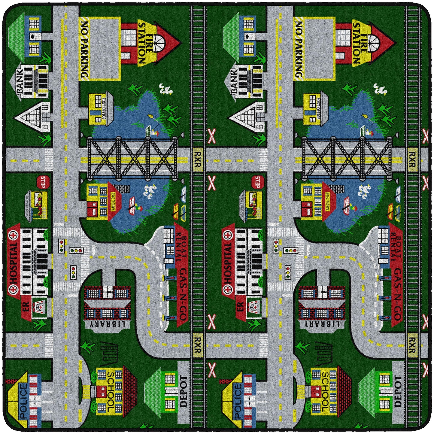 Flagship Carpets Places to Go Play Carpet Rug for Home or School Learning Area, Childrens Classroom, Kid's Bedroom or Playroom, Square, 6' x 6', Primary