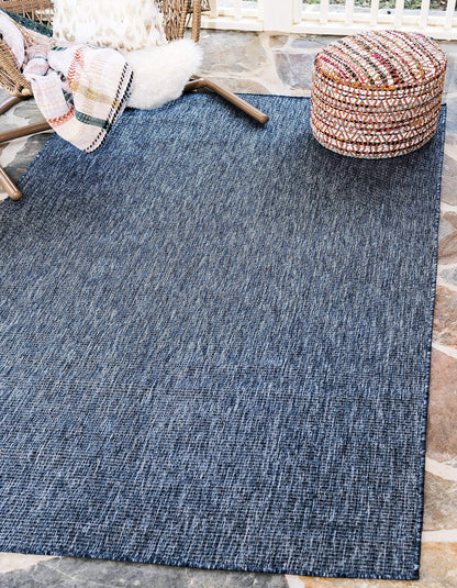 Unique Loom Collection Casual Transitional Solid Heathered Indoor/Outdoor Flatweave Area Rug (8' x 11' 4" Rectangle, Blue/Navy Blue)