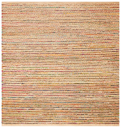 SAFAVIEH Cape Cod Collection Area Rug - 6' Square, Natural & Multi, Handmade Boho Braided Stripe Jute, Ideal for High Traffic Areas in Living Room, Bedroom (CAP307B)