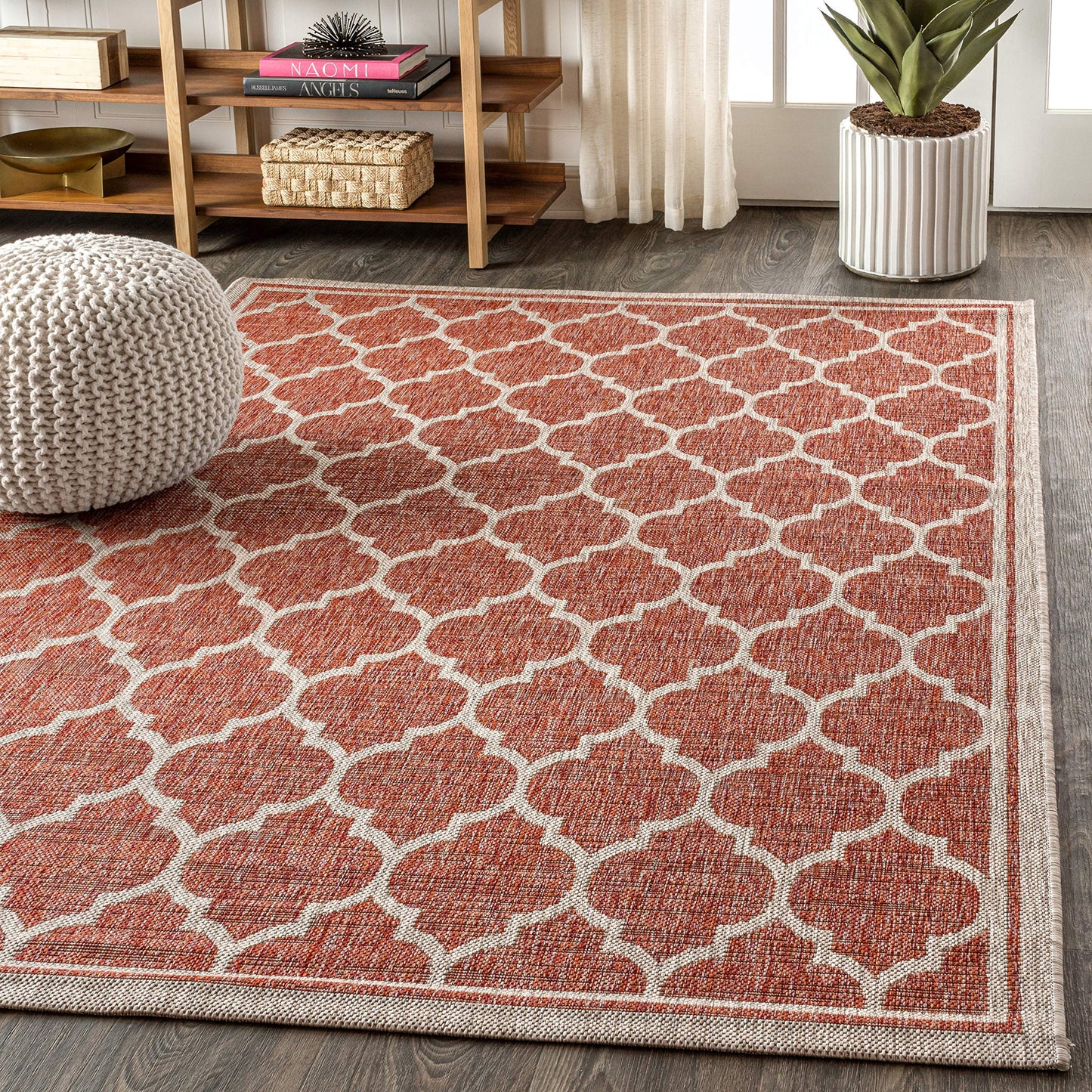JONATHAN Y Moroccan Trellis Indoor Outdoor Area Rug 9X12 Red/Beige, Trebol Textured Weave for Backyard, Patio, Porch, Easy-Cleaning, High Traffic, Pet-Friendly, Non-Shedding (SMB109C-9)