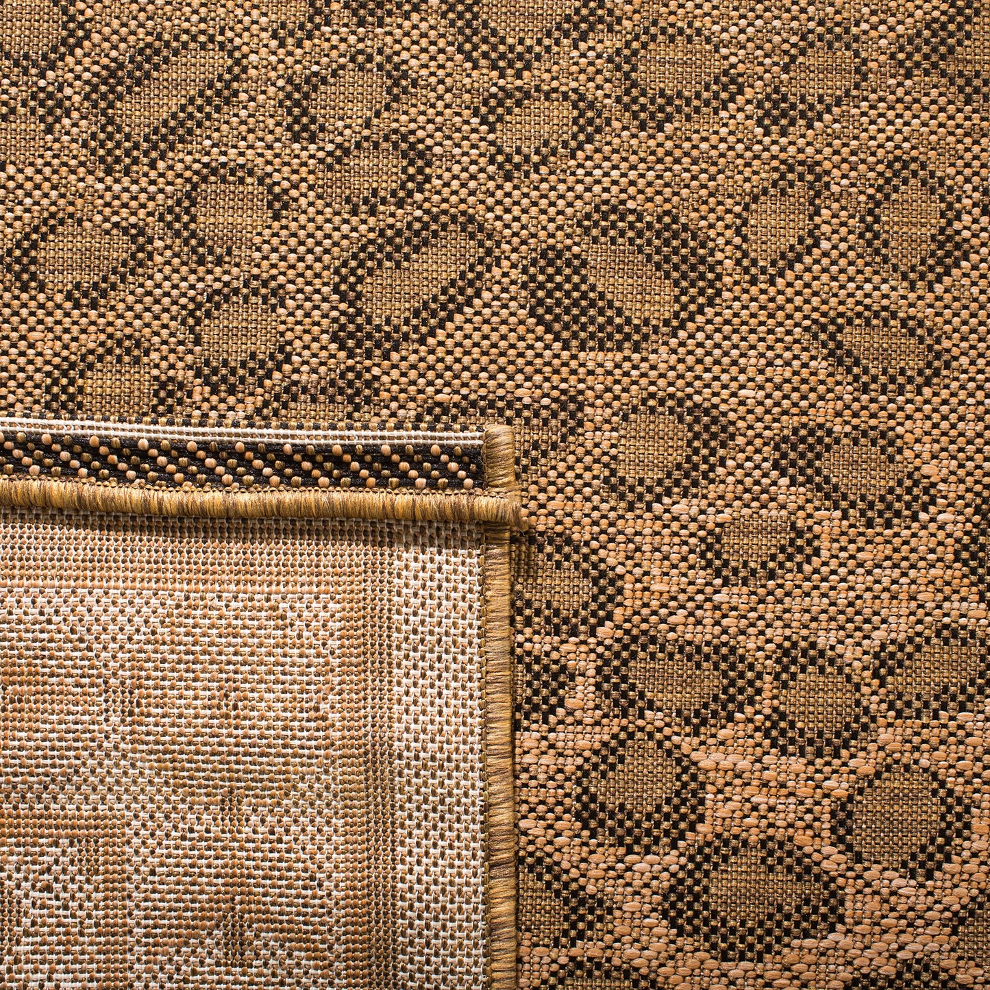 SAFAVIEH Washable Rug Outdoor Courtyard Collection - 5'3" x 7'7", Natural & Gold, Non-Shedding & Easy Cleaning, Ideal for Patio, Backyard, Mudroom (CY6100-39)