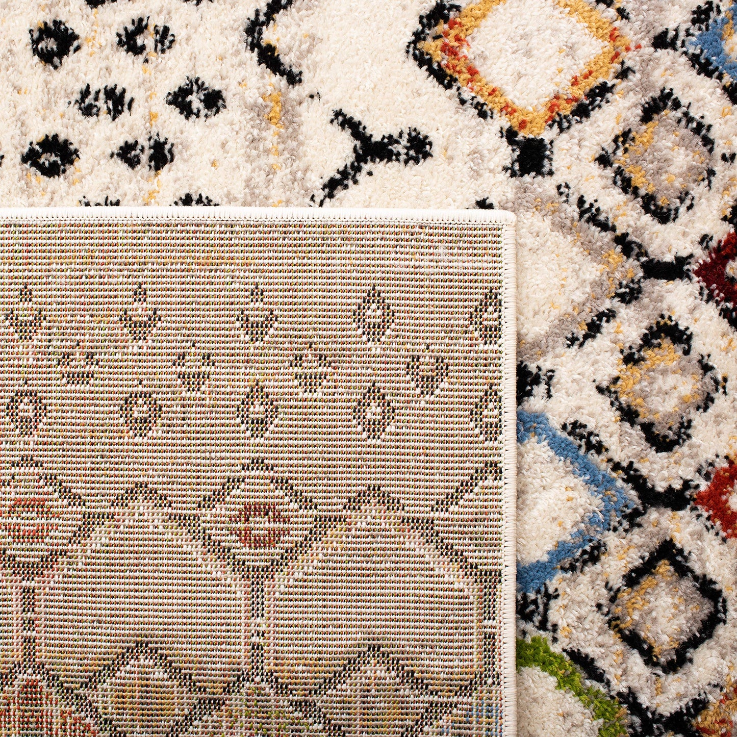 SAFAVIEH Amsterdam Collection Area Rug - 6'7" x 9'2", Ivory & Multi, Moroccan Boho Design, Non-Shedding & Easy Care, Ideal for High Traffic Areas in Living Room, Bedroom (AMS108K)