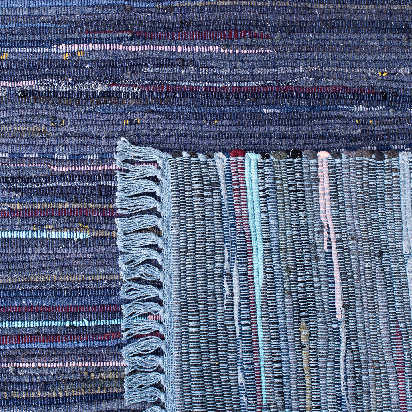 SAFAVIEH Rag Rug Collection Area Rug - 6' x 9', Navy & Blue, Handmade Boho Stripe Cotton, Ideal for High Traffic Areas in Living Room, Bedroom (RAR122N)