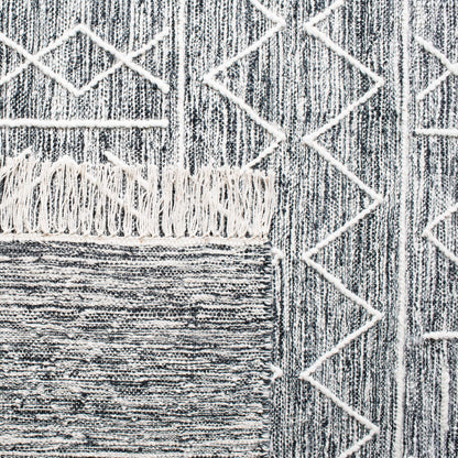 SAFAVIEH Kilim Collection Area Rug - 5' x 8', Black & Ivory, Handmade Moroccan Fringe Wool, Ideal for High Traffic Areas in Living Room, Bedroom (KLM521A)